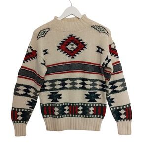 Studio Michelle Stuart Hand Knit Wool Blend Southwestern Mock Neck Sweater S